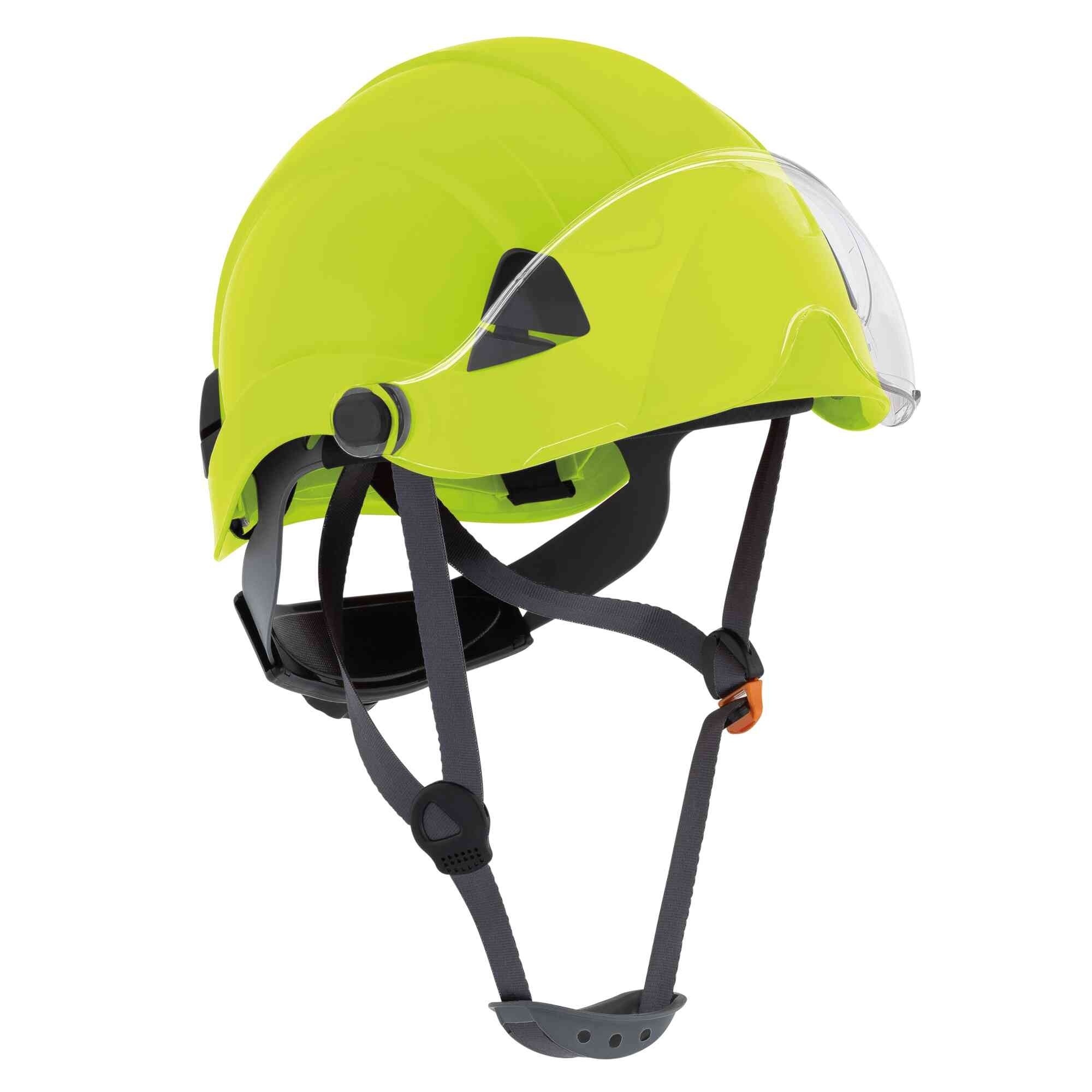 Jackson Safety Hard Hat with Flip-Up Visor — CH-350 Series, Industrial Climbing, Non-Vented, Hi-Viz Yellow/Green, Model# 20956